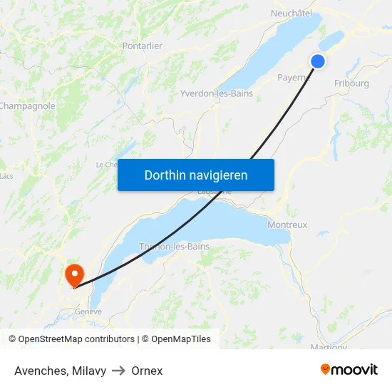 Avenches, Milavy to Ornex map