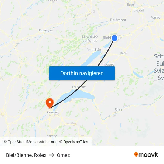 Biel/Bienne, Rolex to Ornex map