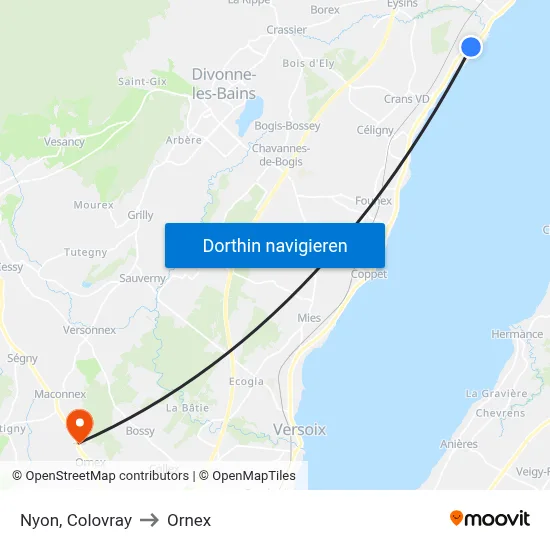 Nyon, Colovray to Ornex map