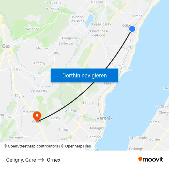Céligny, Gare to Ornex map