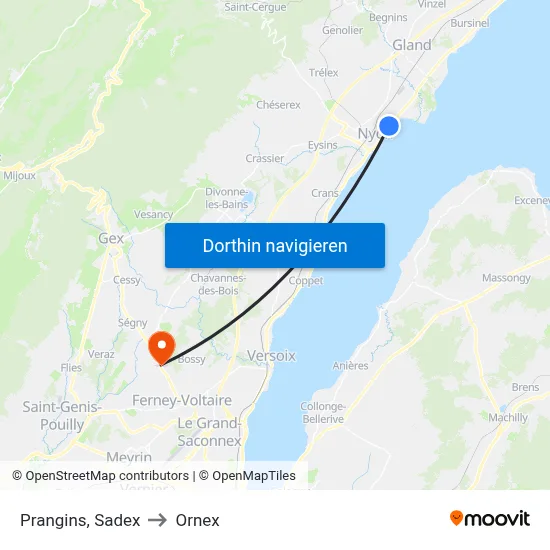 Prangins, Sadex to Ornex map