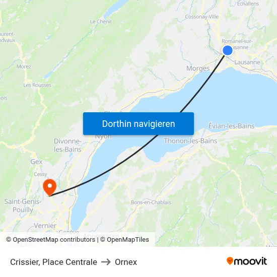 Crissier, Place Centrale to Ornex map
