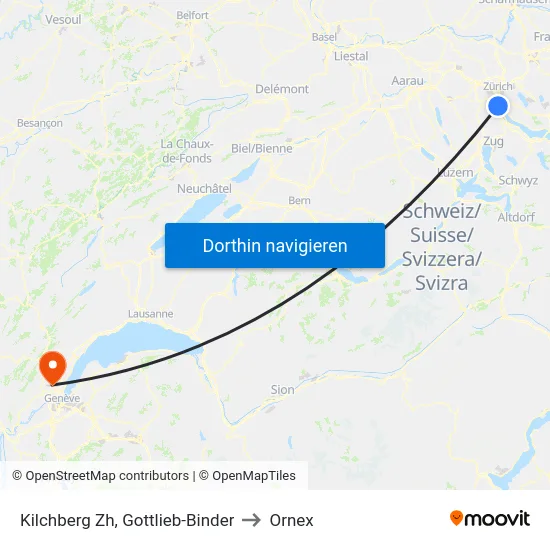 Kilchberg Zh, Gottlieb-Binder to Ornex map