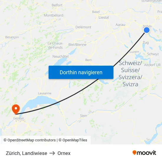 Zürich, Landiwiese to Ornex map