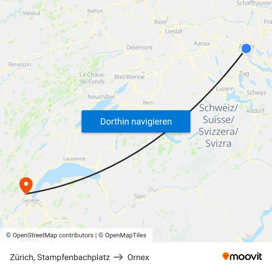 Zürich, Stampfenbachplatz to Ornex map