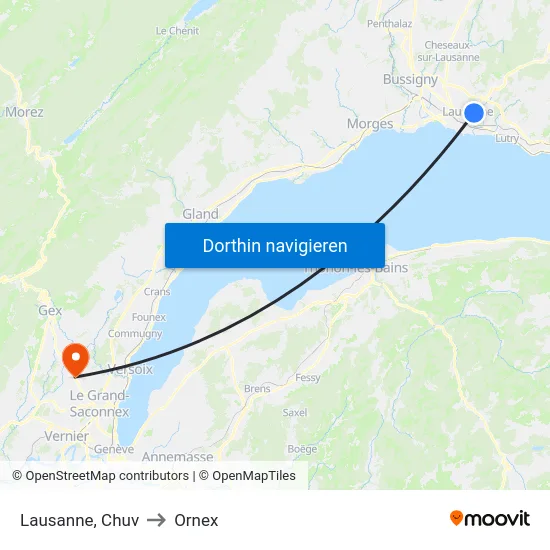 Lausanne, Chuv to Ornex map