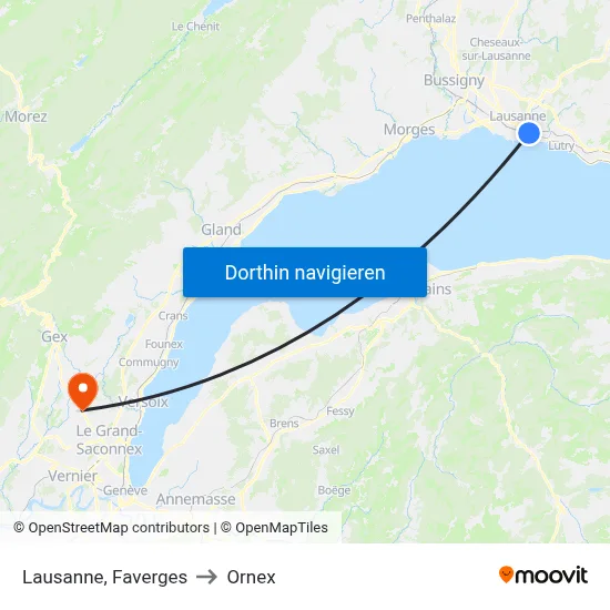 Lausanne, Faverges to Ornex map