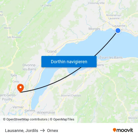 Lausanne, Jordils to Ornex map