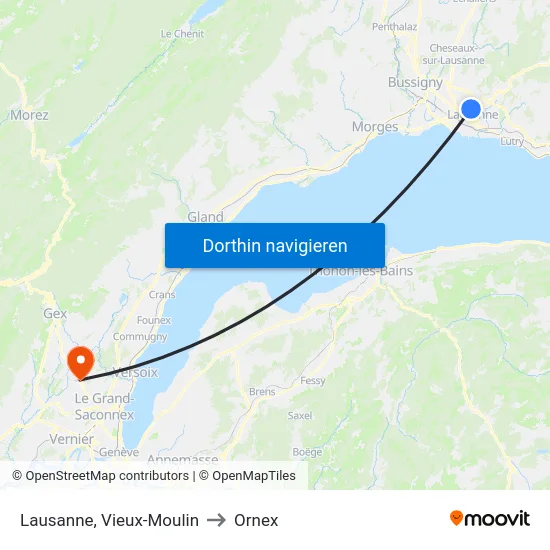 Lausanne, Vieux-Moulin to Ornex map