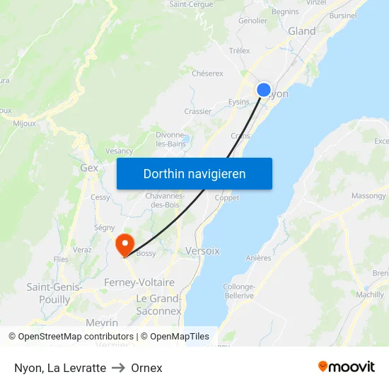 Nyon, La Levratte to Ornex map