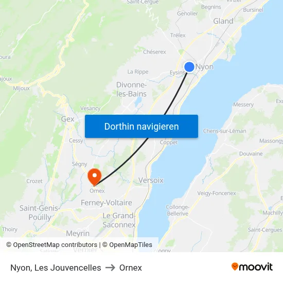 Nyon, Les Jouvencelles to Ornex map