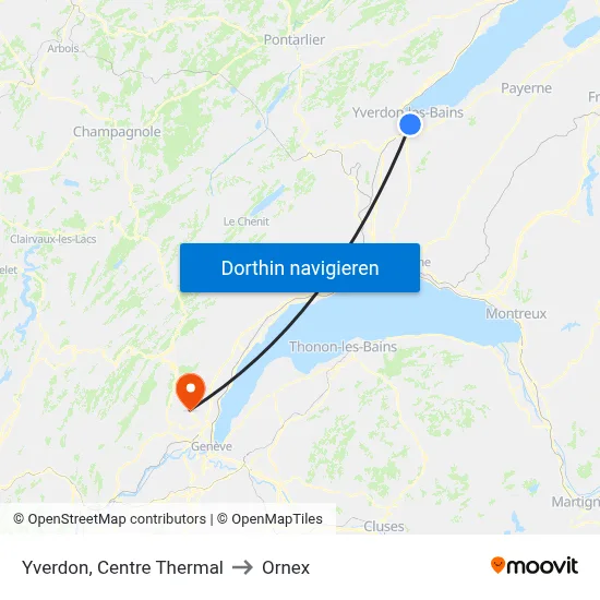 Yverdon, Centre Thermal to Ornex map