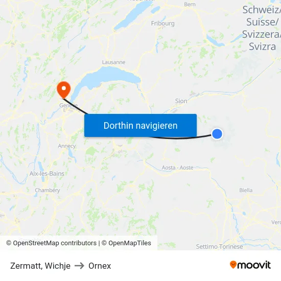 Zermatt, Wichje to Ornex map