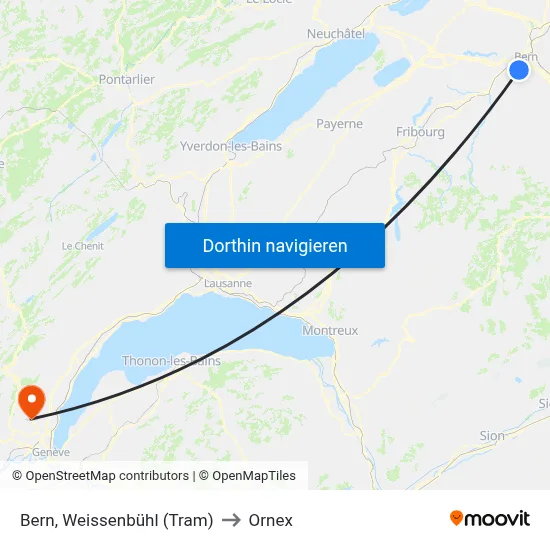 Bern, Weissenbühl (Tram) to Ornex map