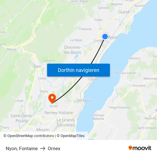 Nyon, Fontaine to Ornex map