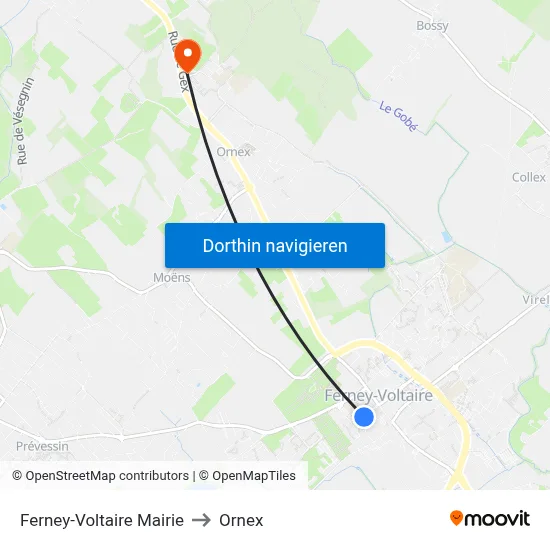 Ferney-Voltaire Mairie to Ornex map
