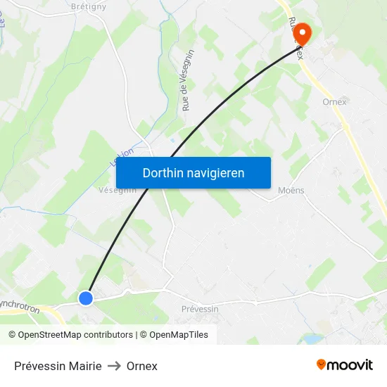 Prévessin Mairie to Ornex map