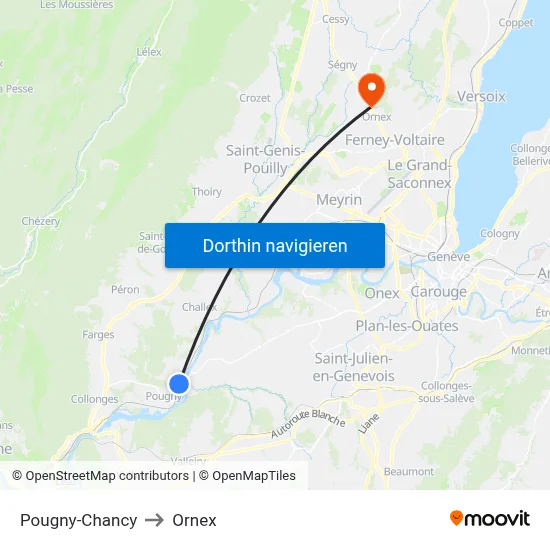 Pougny-Chancy to Ornex map