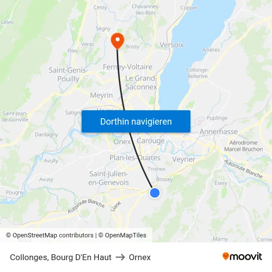 Collonges, Bourg D'En Haut to Ornex map