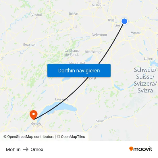 Möhlin to Ornex map