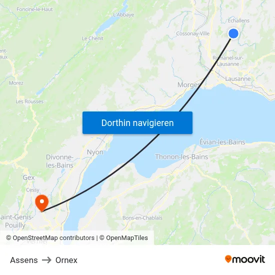 Assens to Ornex map