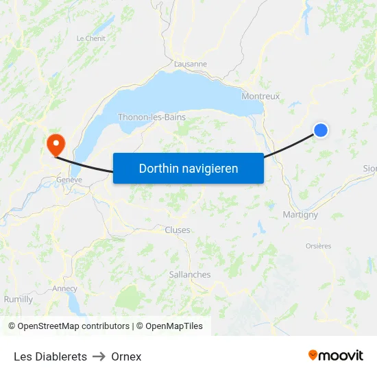Les Diablerets to Ornex map