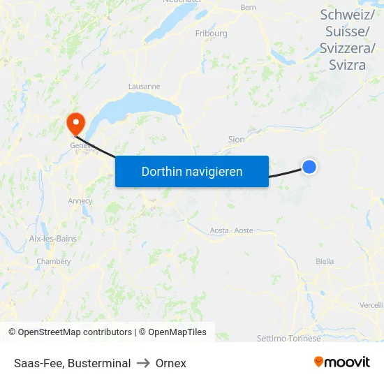 Saas-Fee, Busterminal to Ornex map