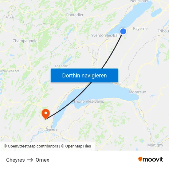 Cheyres to Ornex map
