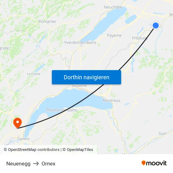 Neuenegg to Ornex map