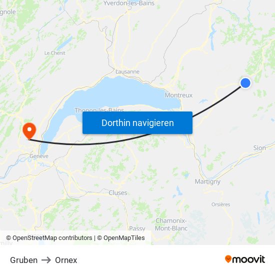 Gruben to Ornex map