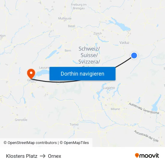 Klosters Platz to Ornex map