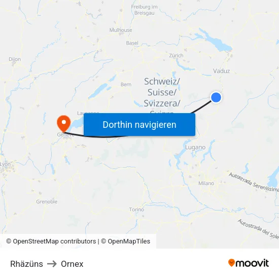 Rhäzüns to Ornex map