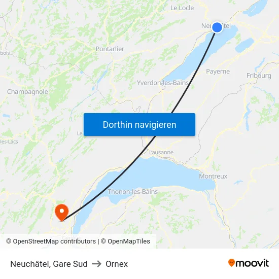 Neuchâtel, Gare Sud to Ornex map