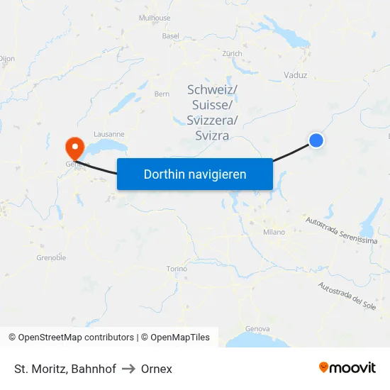 St. Moritz, Bahnhof to Ornex map