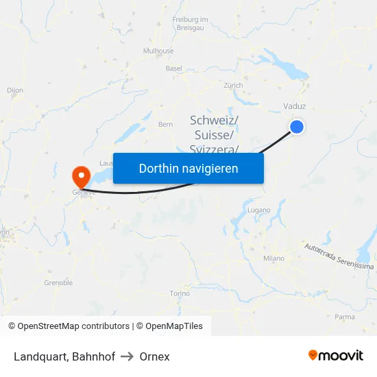 Landquart, Bahnhof to Ornex map