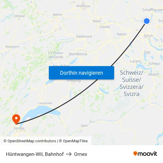 Hüntwangen-Wil, Bahnhof to Ornex map