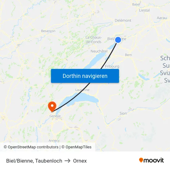 Biel/Bienne, Taubenloch to Ornex map