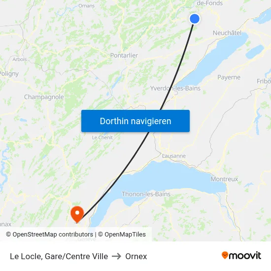 Le Locle, Gare/Centre Ville to Ornex map