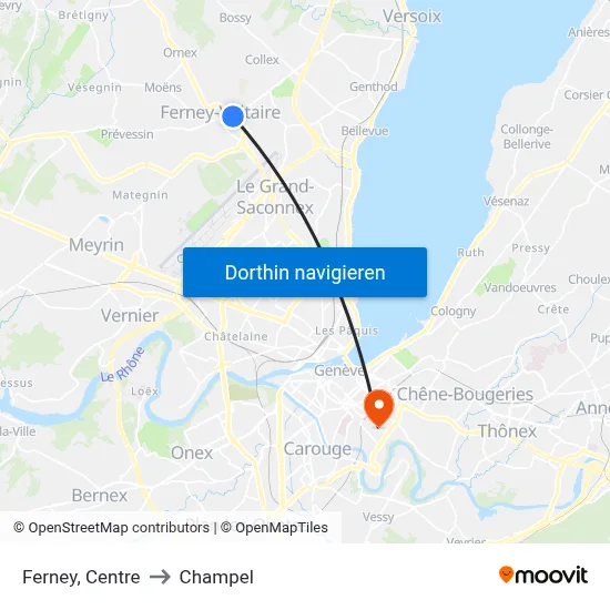 Ferney, Centre to Champel map