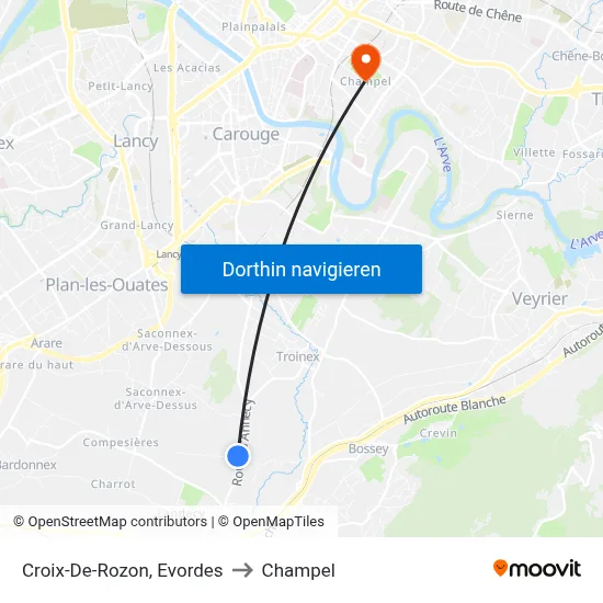 Croix-De-Rozon, Evordes to Champel map