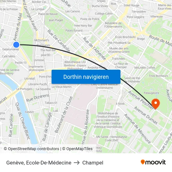 Genève, Ecole-De-Médecine to Champel map