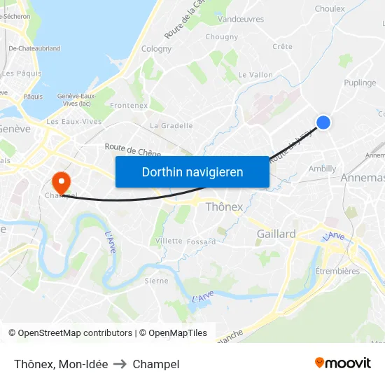 Thônex, Mon-Idée to Champel map
