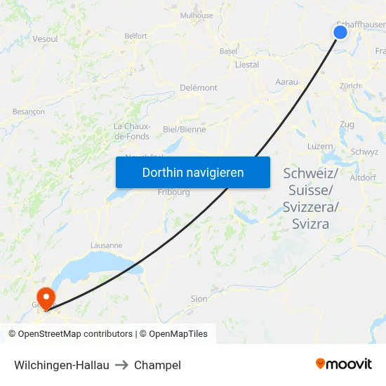 Wilchingen-Hallau to Champel map