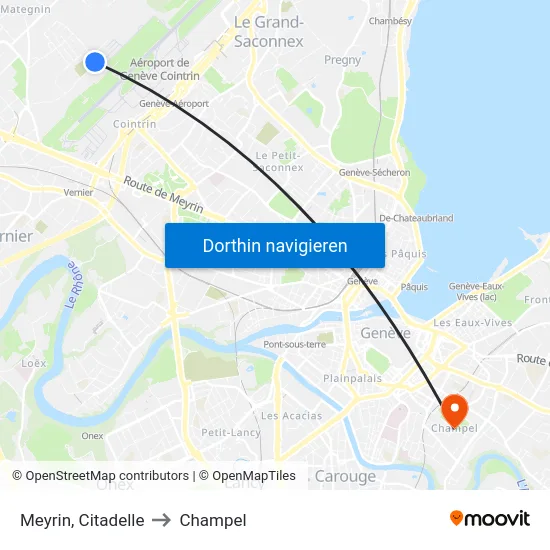 Meyrin, Citadelle to Champel map