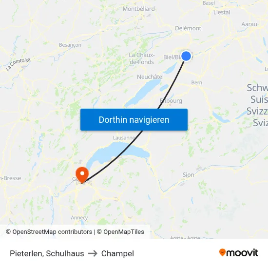 Pieterlen, Schulhaus to Champel map