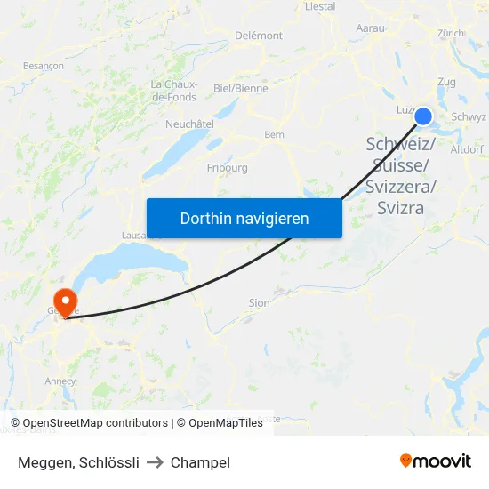 Meggen, Schlössli to Champel map