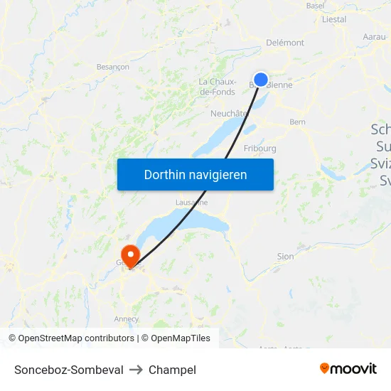 Sonceboz-Sombeval to Champel map