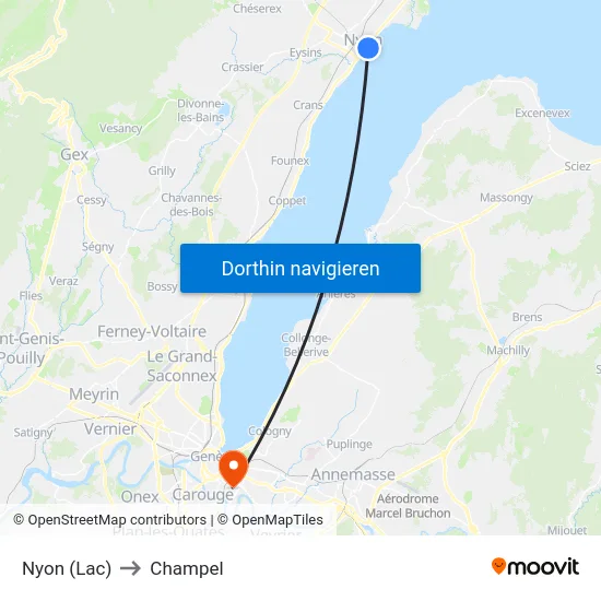 Nyon (Lac) to Champel map