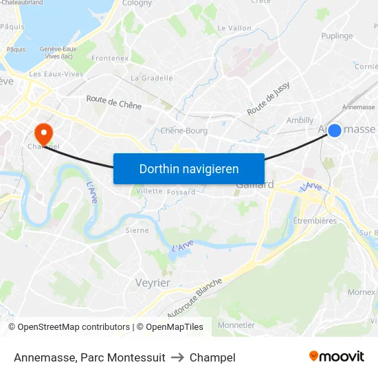 Annemasse, Parc Montessuit to Champel map