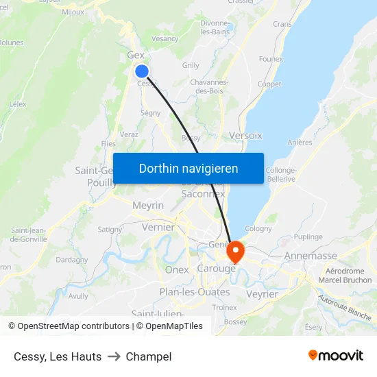 Cessy, Les Hauts to Champel map
